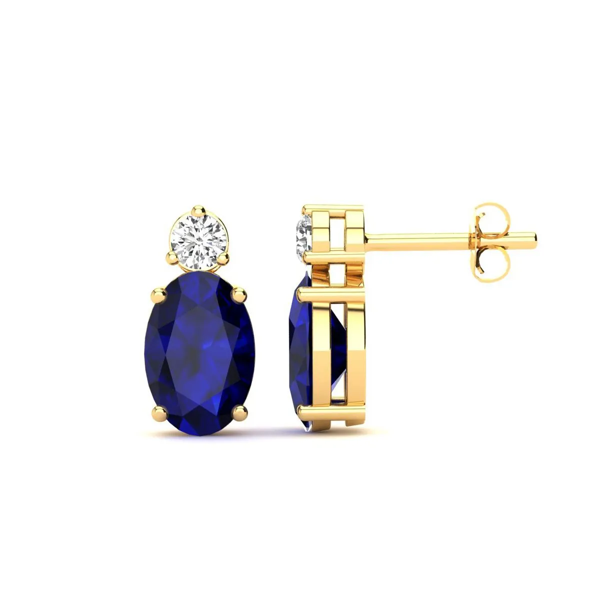 1 1/4 Carat Oval Sapphire And Diamond Stud Earrings In 14 Karat Yellow Gold