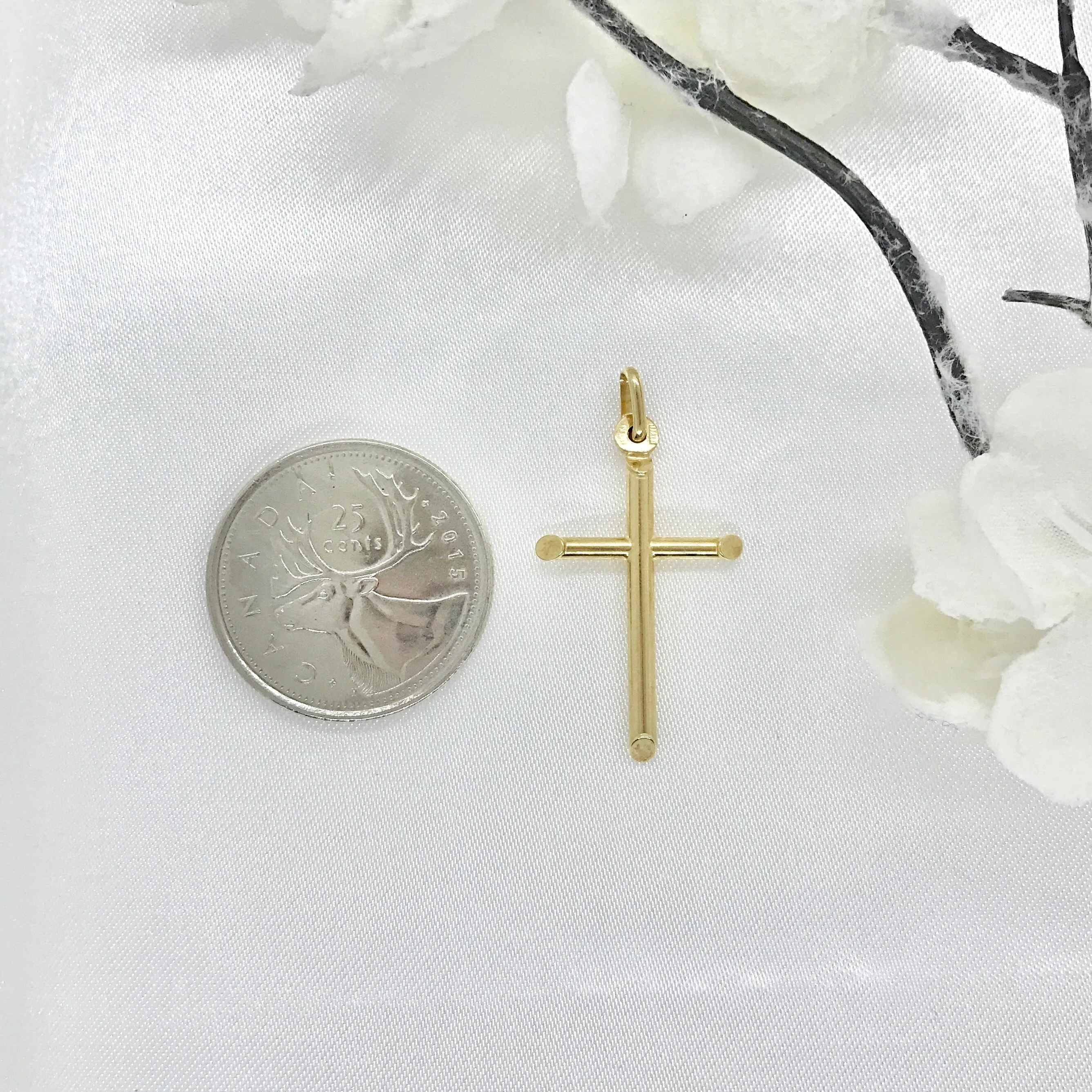 10k Gold Tube Cross - 22mm