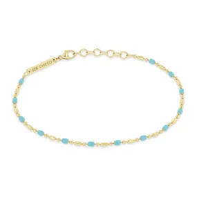 14k Gold & Turquoise Enamel Tube Bar Chain Bracelet