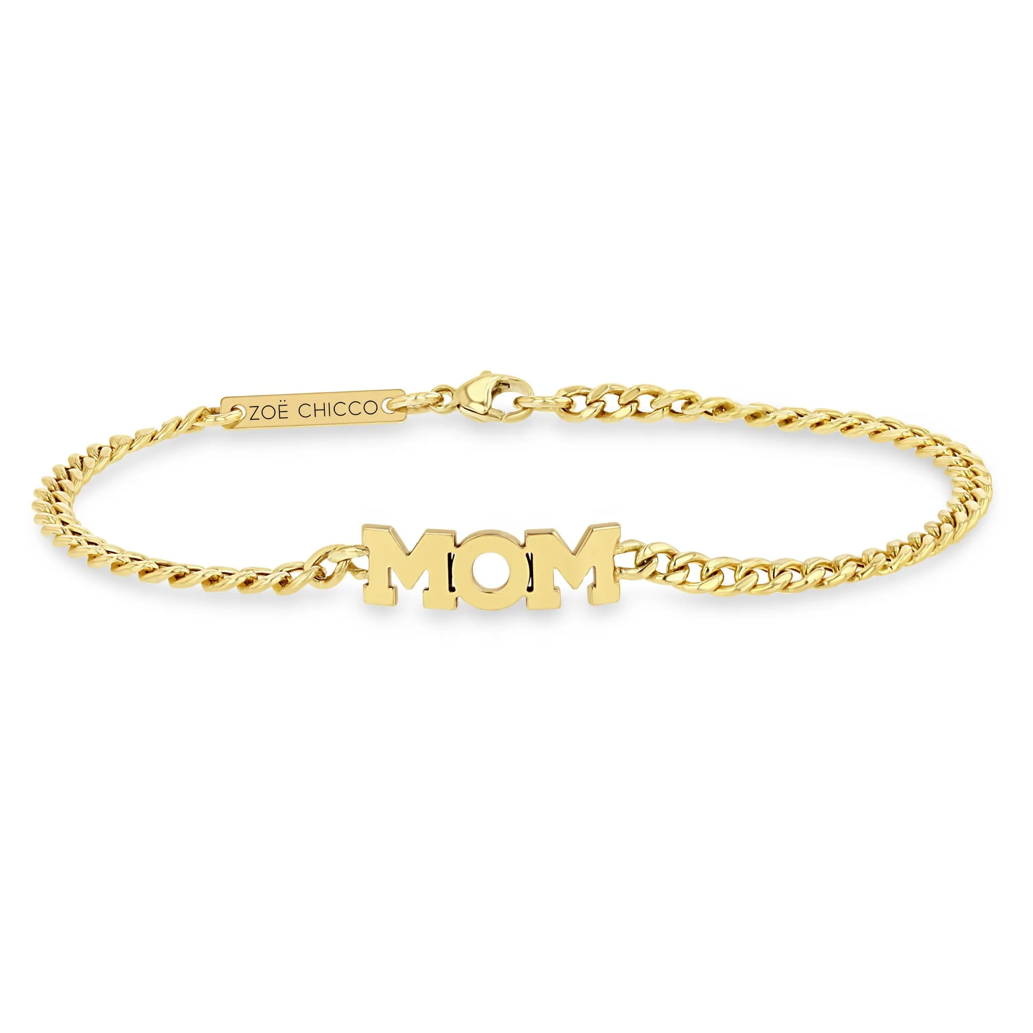 14k Pavé Diamond MOM Small Curb Chain Bracelet