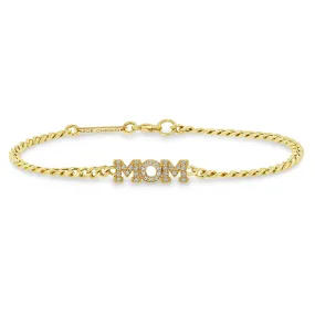 14k Pavé Diamond MOM Small Curb Chain Bracelet