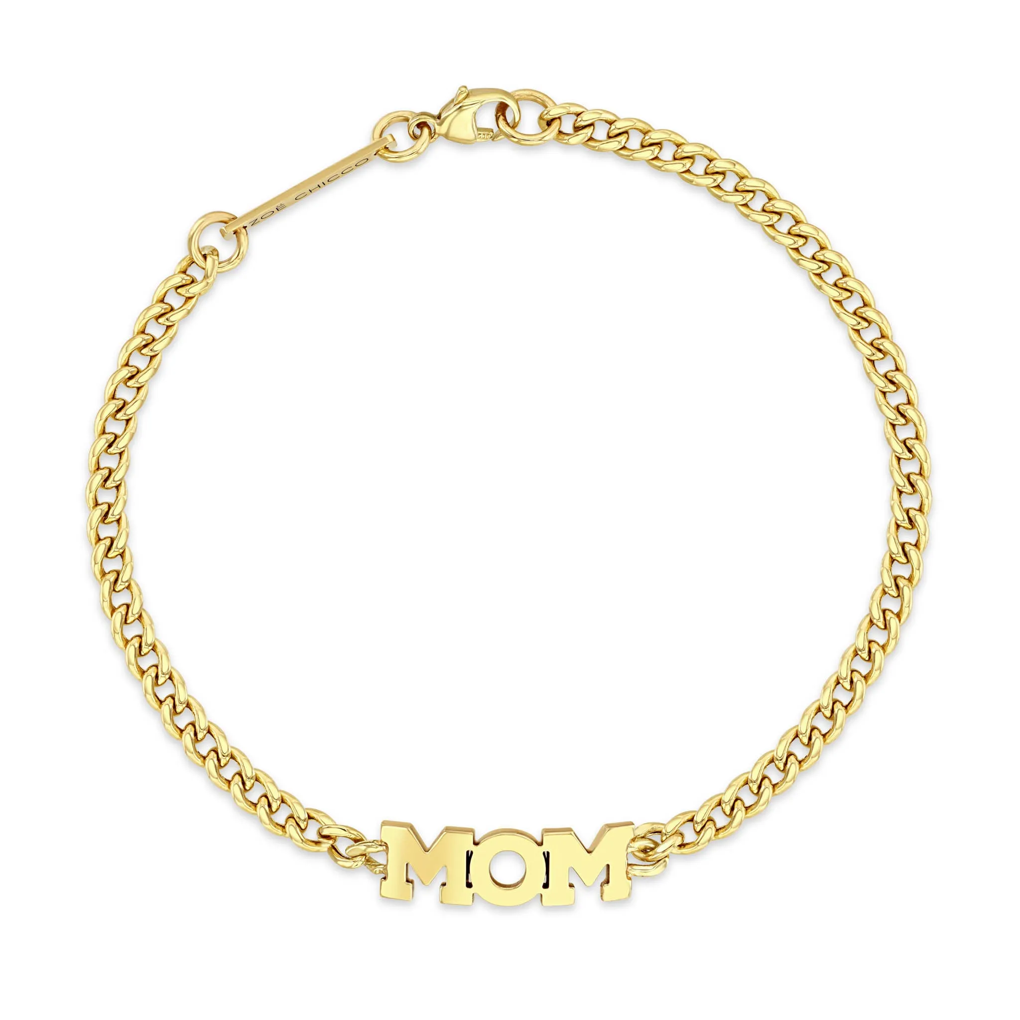 14k Pavé Diamond MOM Small Curb Chain Bracelet