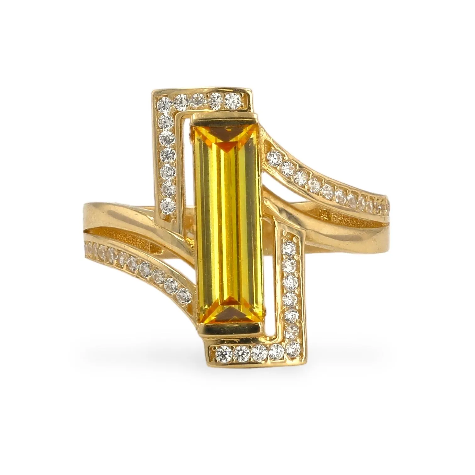 14K Yellow gold bar Honey citrine ring