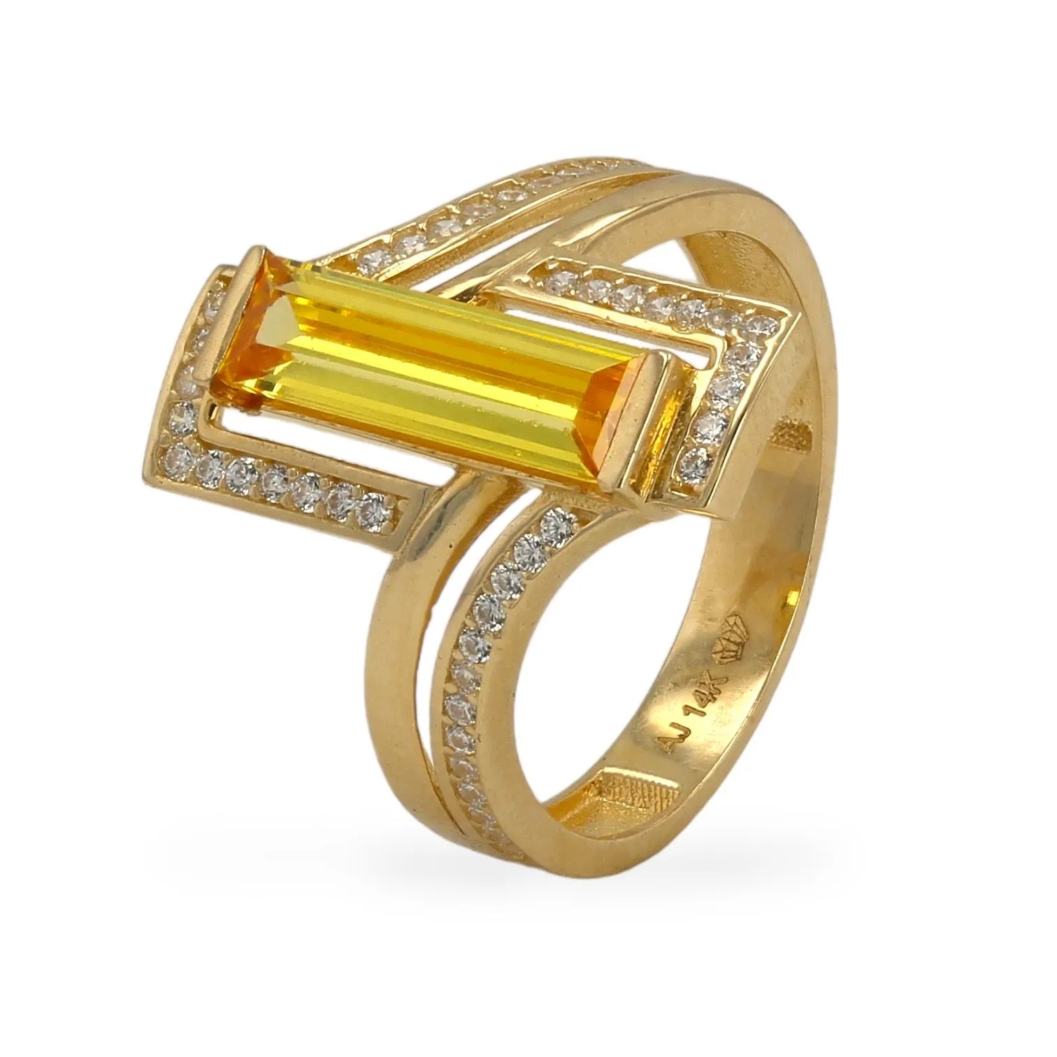 14K Yellow gold bar Honey citrine ring