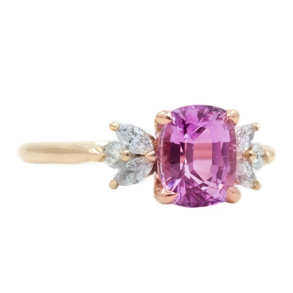 1.78ct GIA Cushion Pink Bicolor Sapphire With Diamond Clusters in 14k Rose Gold