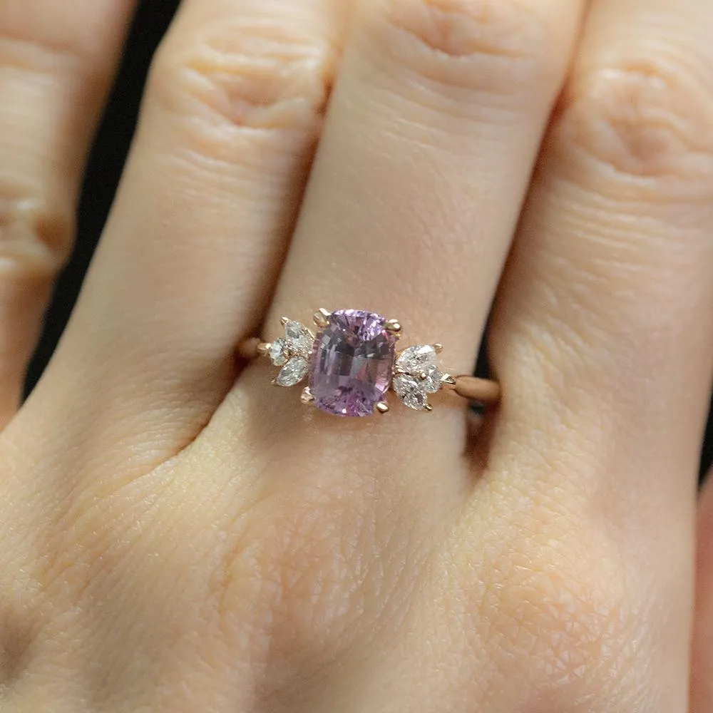 1.78ct GIA Cushion Pink Bicolor Sapphire With Diamond Clusters in 14k Rose Gold