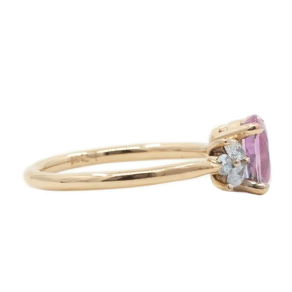 1.78ct GIA Cushion Pink Bicolor Sapphire With Diamond Clusters in 14k Rose Gold