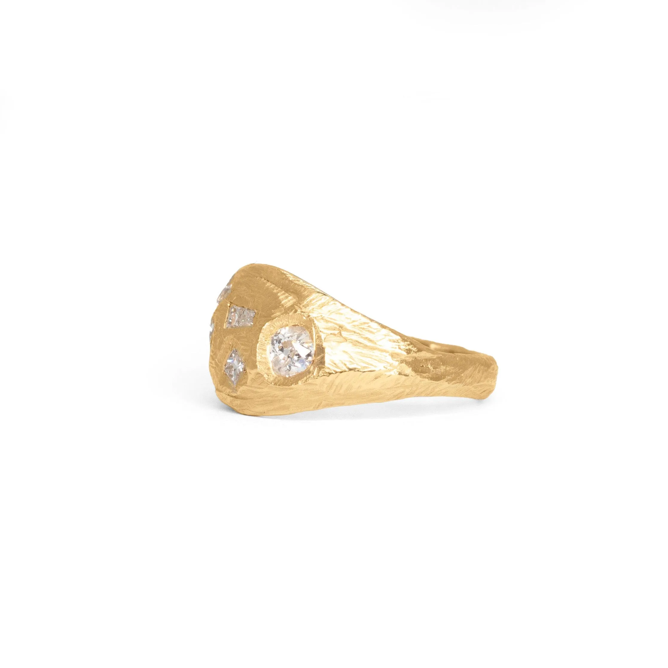 18K Signet Ring in Mixed Geometric Diamonds