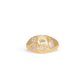 18K Signet Ring in Mixed Geometric Diamonds