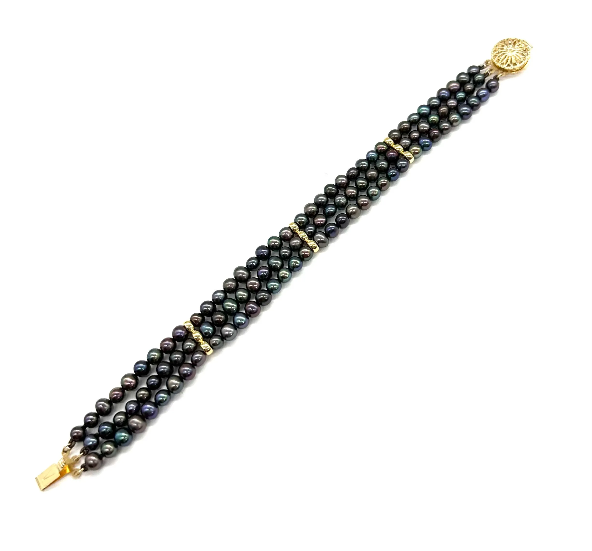 3 Strand Black Pearl Bracelet