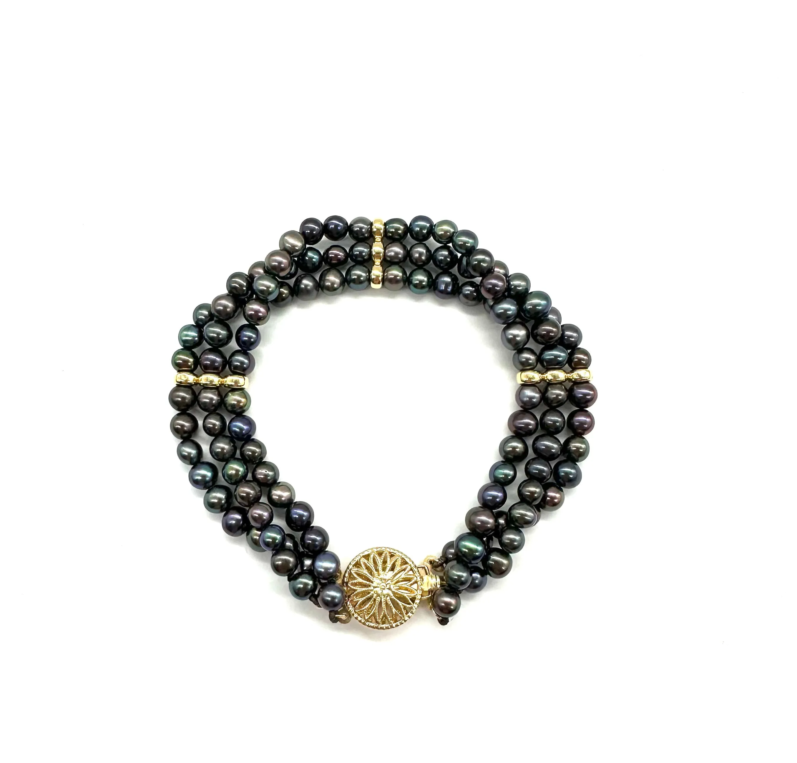 3 Strand Black Pearl Bracelet