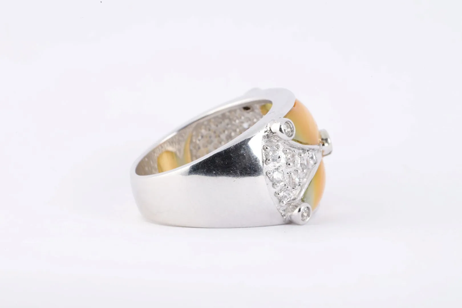 925 Silver 0.31tcw White Stone Orange Enamel Ring Size 6.75 (7.85g.)