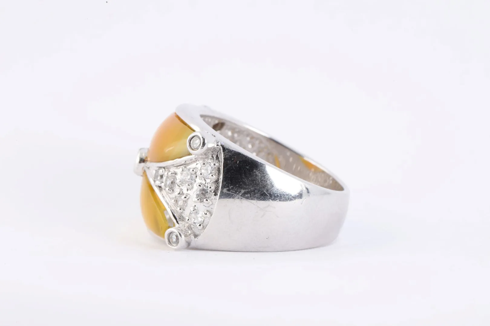 925 Silver 0.31tcw White Stone Orange Enamel Ring Size 6.75 (7.85g.)