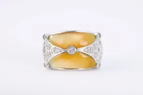 925 Silver 0.31tcw White Stone Orange Enamel Ring Size 6.75 (7.85g.)