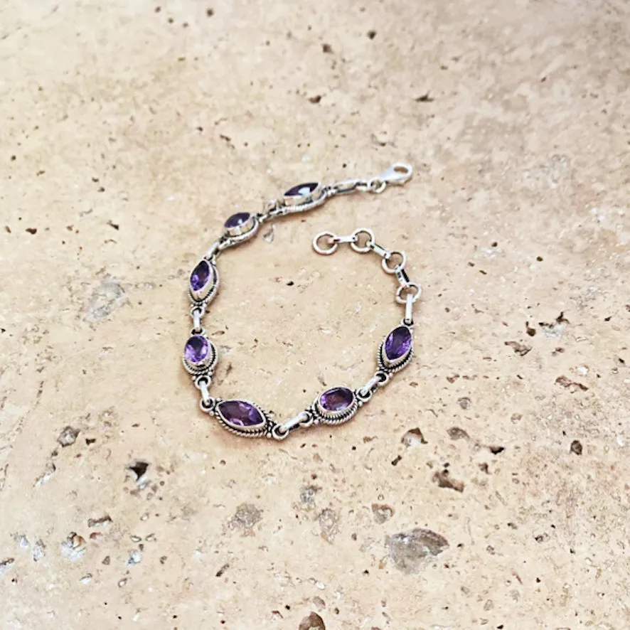 Amethyst Bracelet with Marquise and Oval Gemstones- Miro