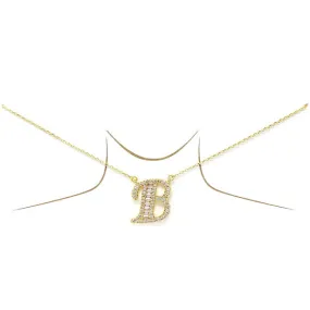 B CZ Pave Initial Pendant Gold Dipped Chain Necklace