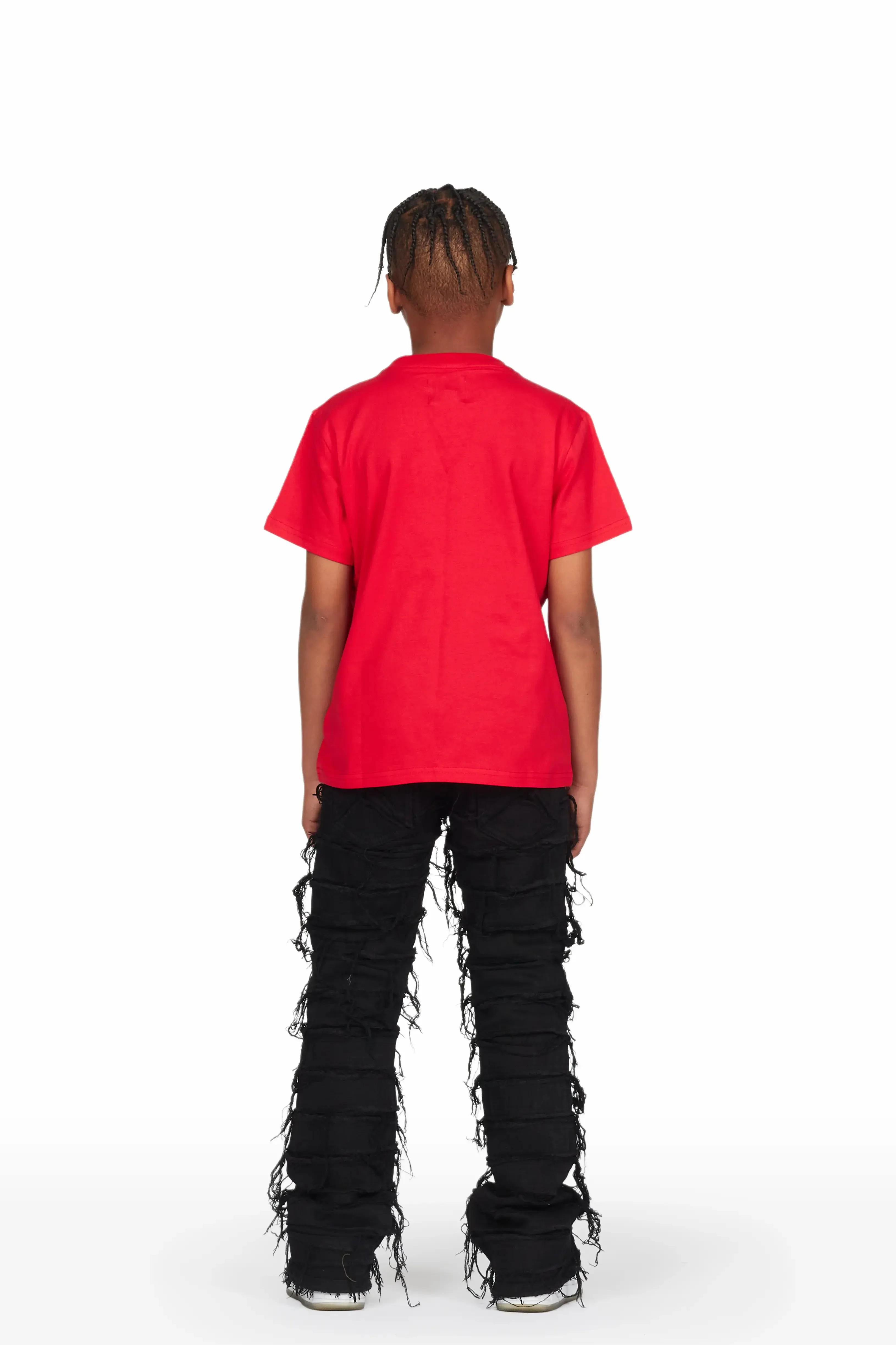 Boys Clava Red/Black T-Shirt/Stacked Flare Jean Set