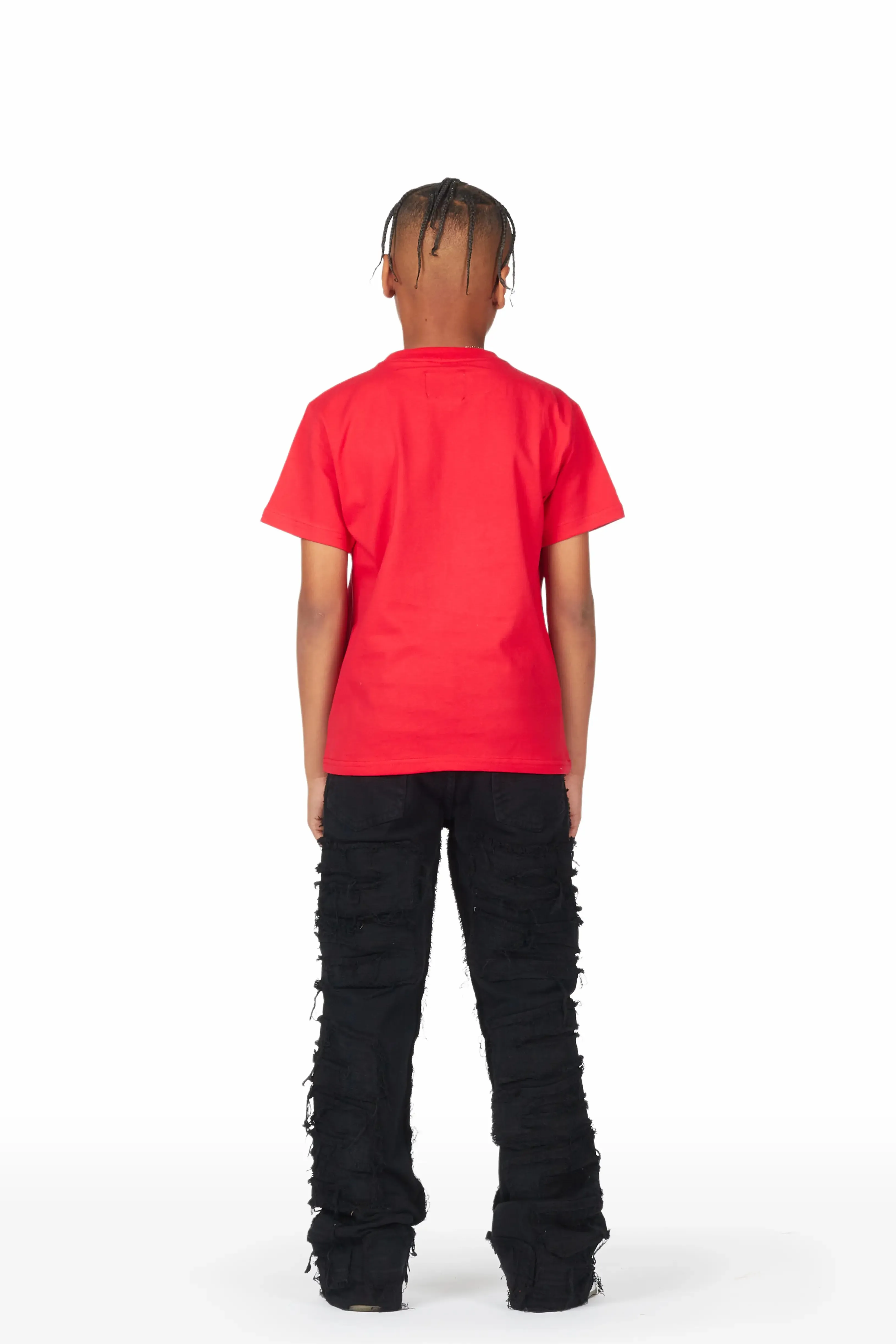 Boys Faber Red/Black T-Shirt/Stacked Flare Jean Set