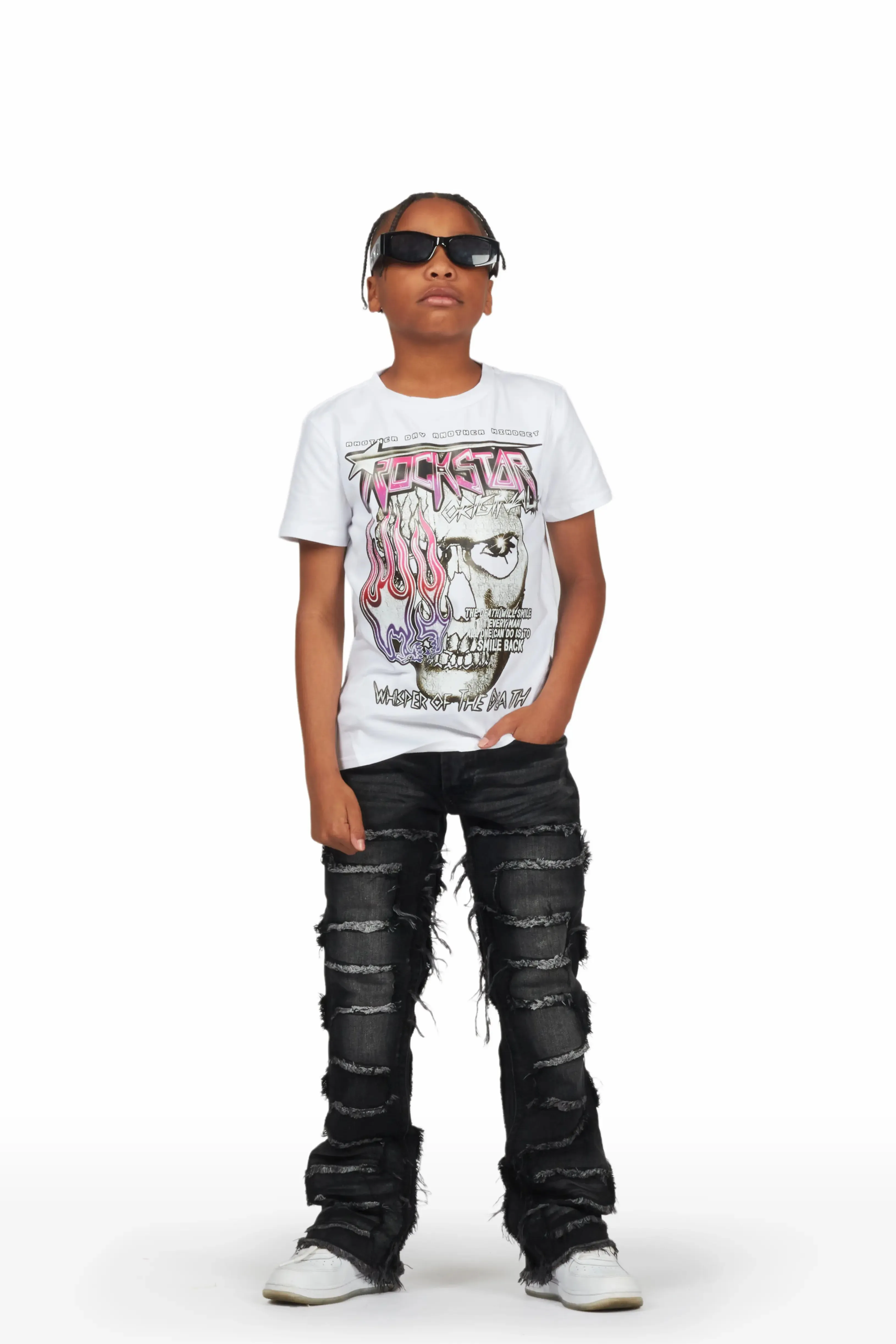 Boys Finch White T-Shirt/Stacked Flare Jean Set