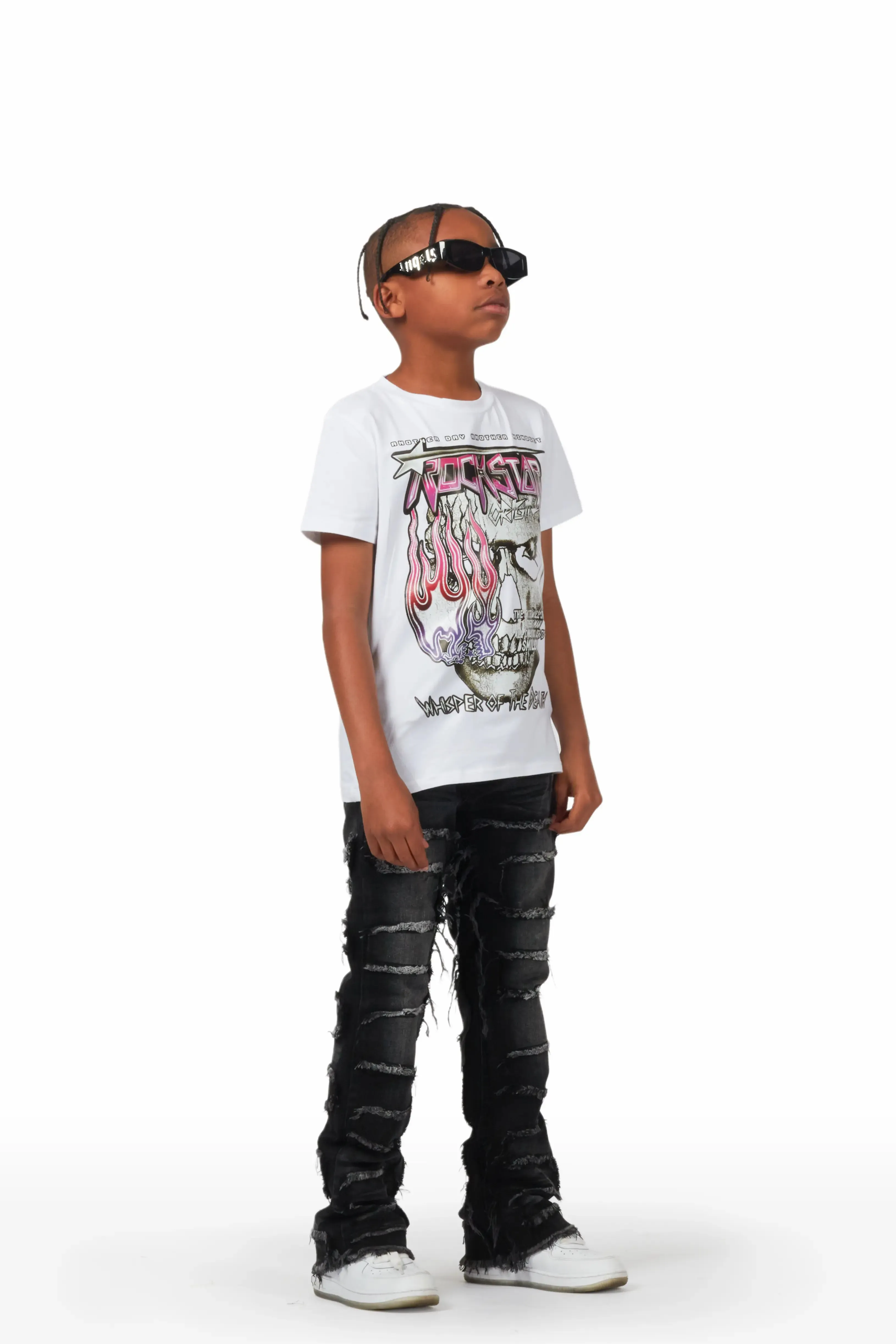 Boys Finch White T-Shirt/Stacked Flare Jean Set