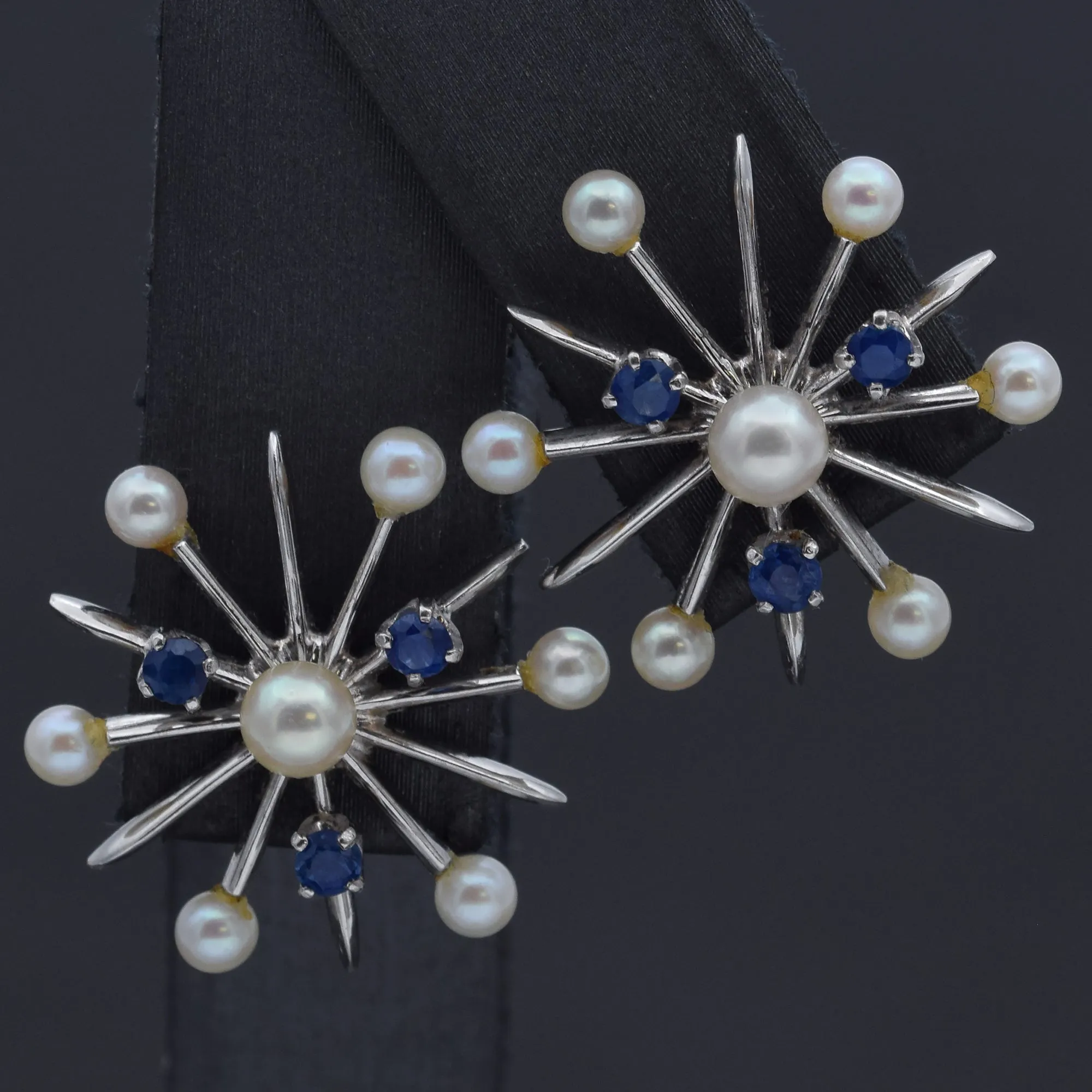 Church & Co. Pearl and Sapphire 14K White Gold Snowflake Earrings & Brooch Set