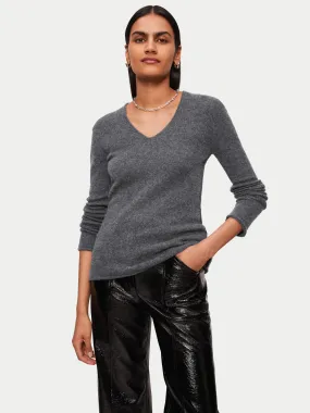 Cloud Cashmere Fine V Neck Jumper | Grey