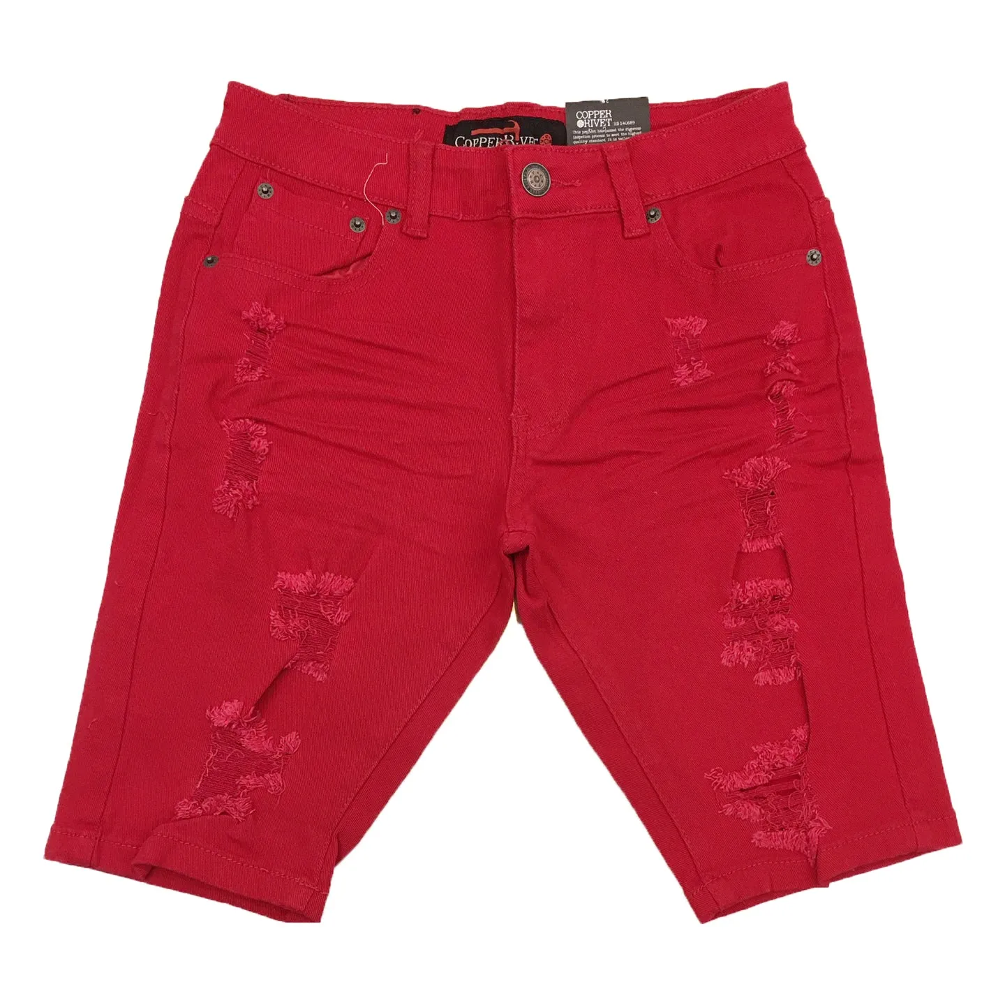 Copper Rivet Ripped Jean Short (Red)