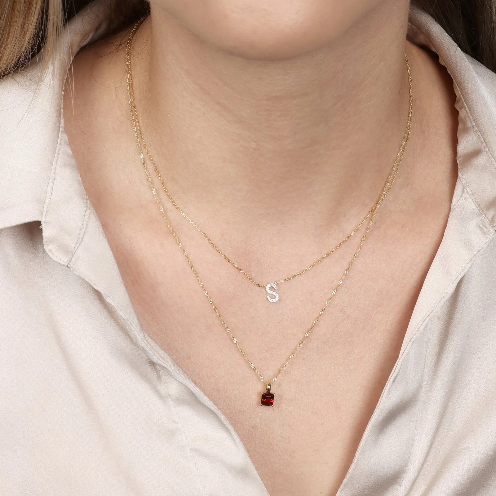 Cushion Cut Garnet Pendant Necklace