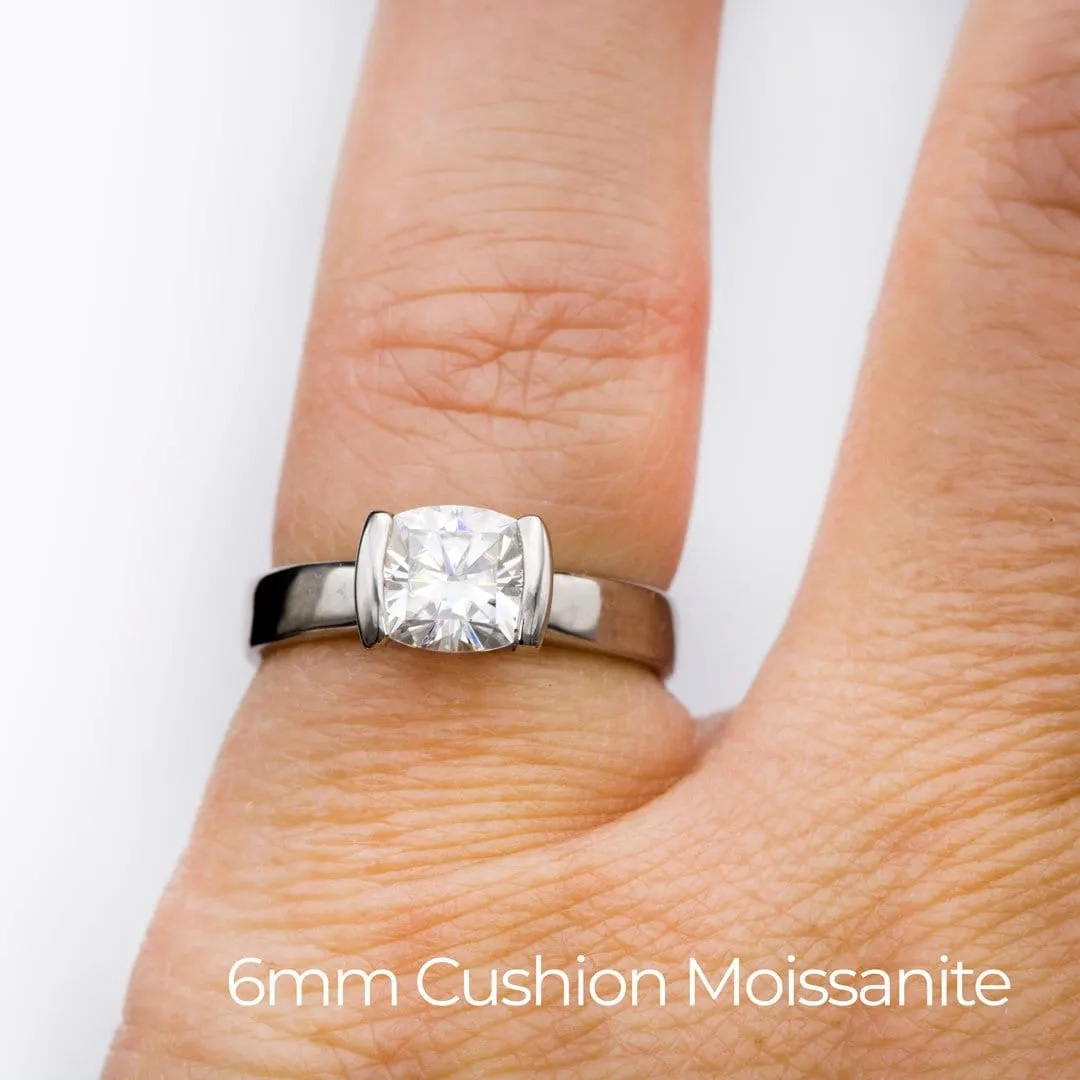 Cushion Moissanite Ring Modified Tension Solitaire Engagement Ring