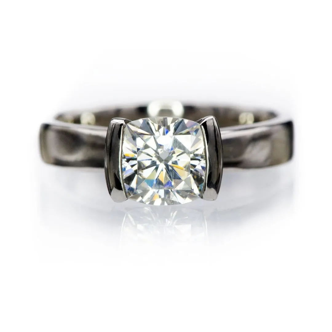 Cushion Moissanite Ring Modified Tension Solitaire Engagement Ring