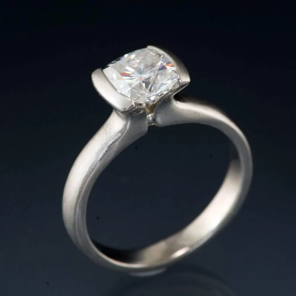 Cushion Moissanite Ring Modified Tension Solitaire Engagement Ring