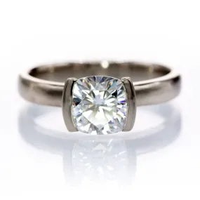 Cushion Moissanite Ring Modified Tension Solitaire Engagement Ring