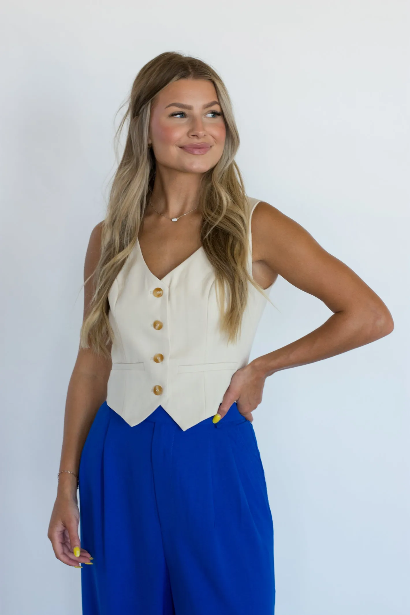 Daring Heart Ivory Fitted Button Down Vest