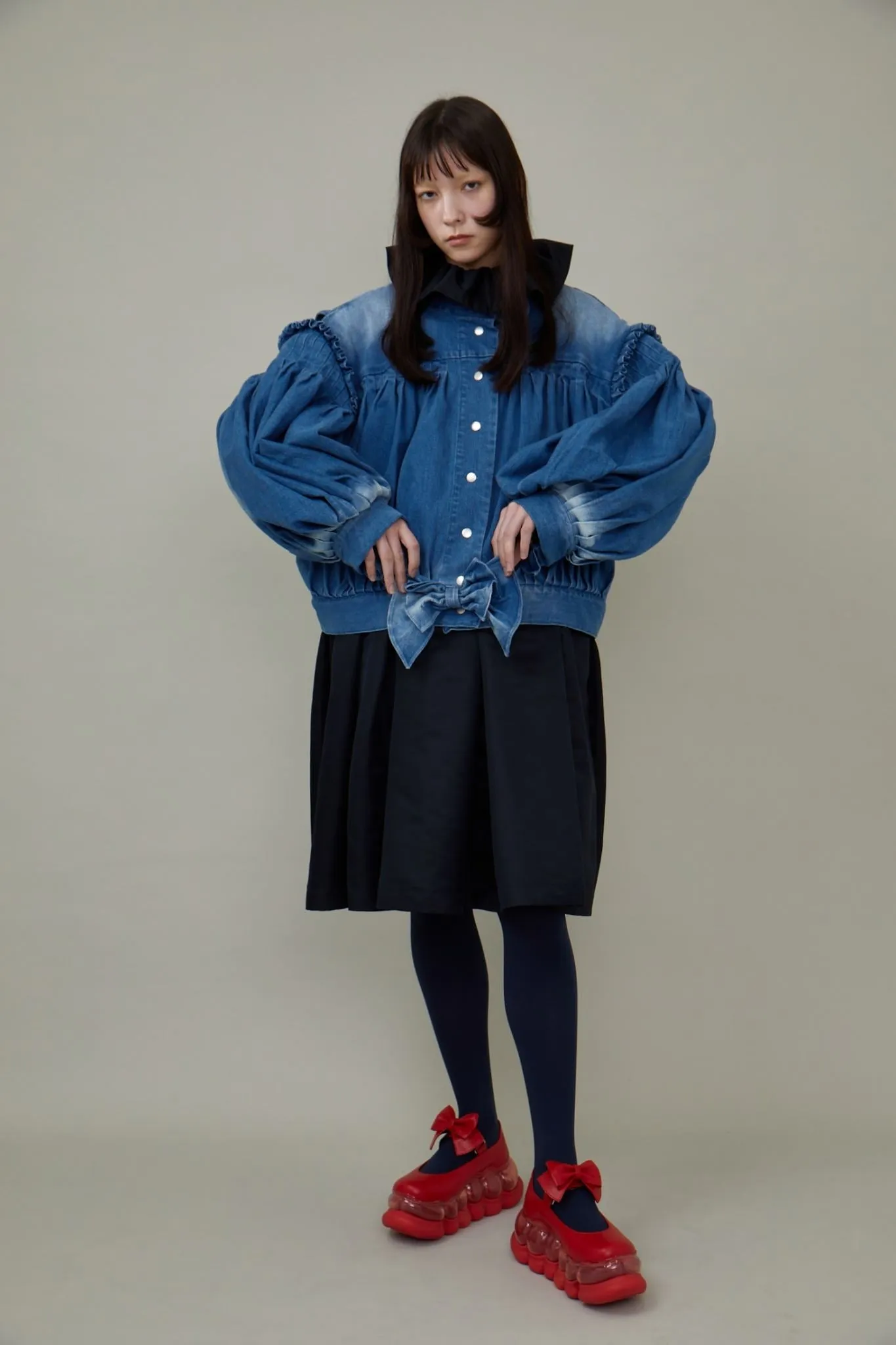 Denim Ruffled Blouson / Blue