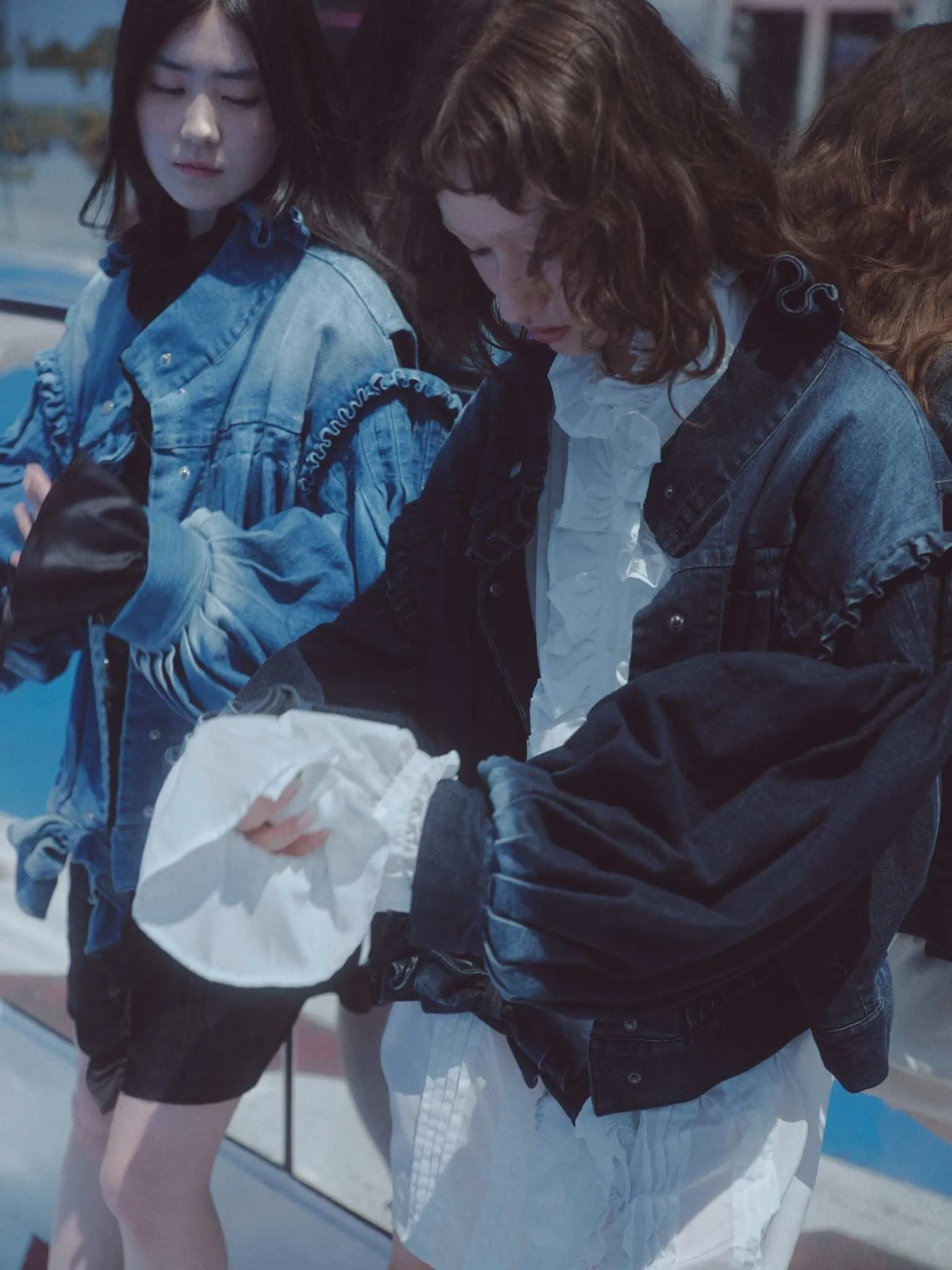 Denim Ruffled Blouson / Blue