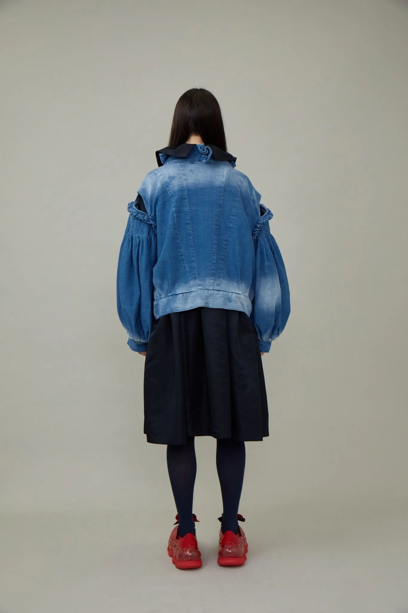 Denim Ruffled Blouson / Blue