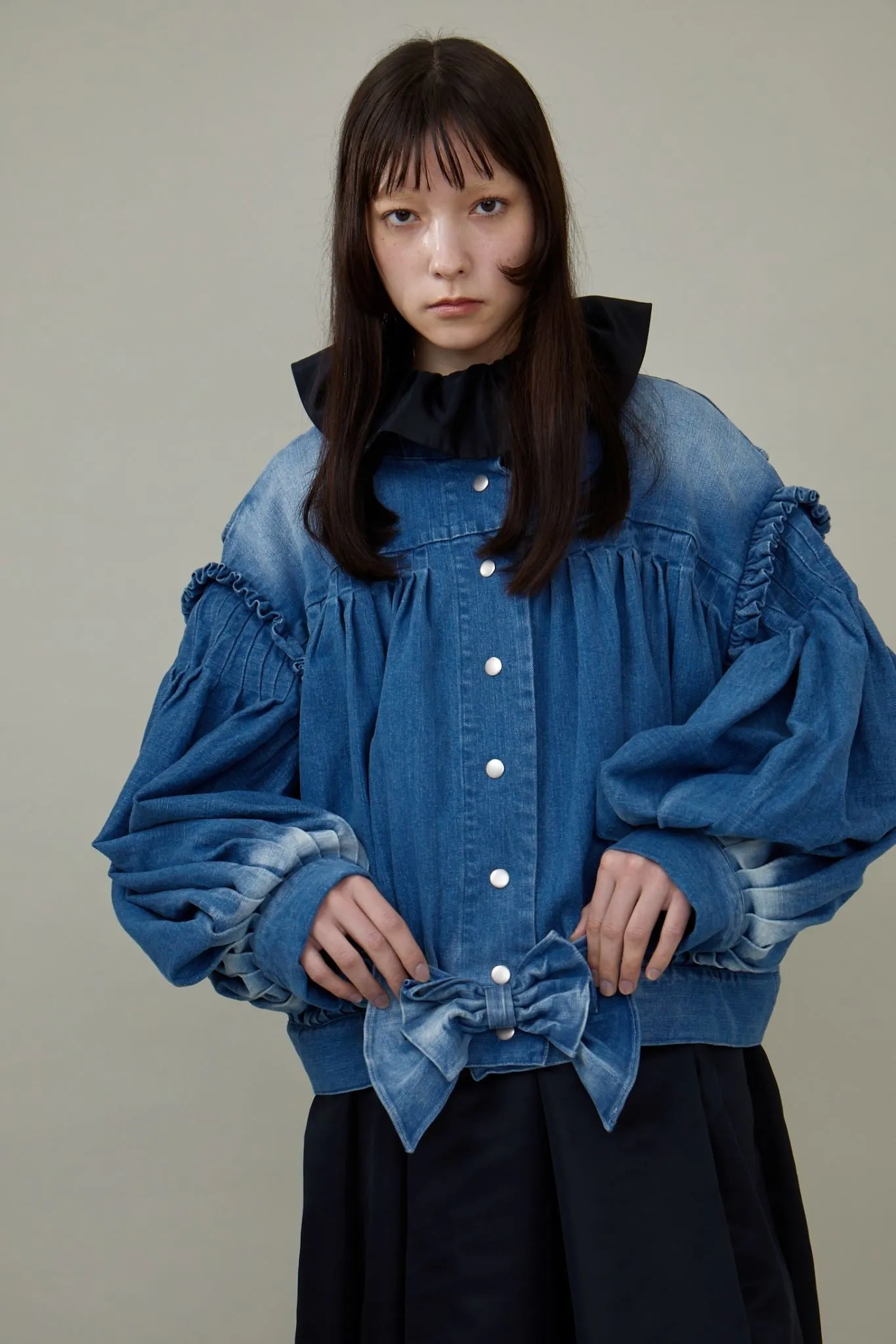 Denim Ruffled Blouson / Blue