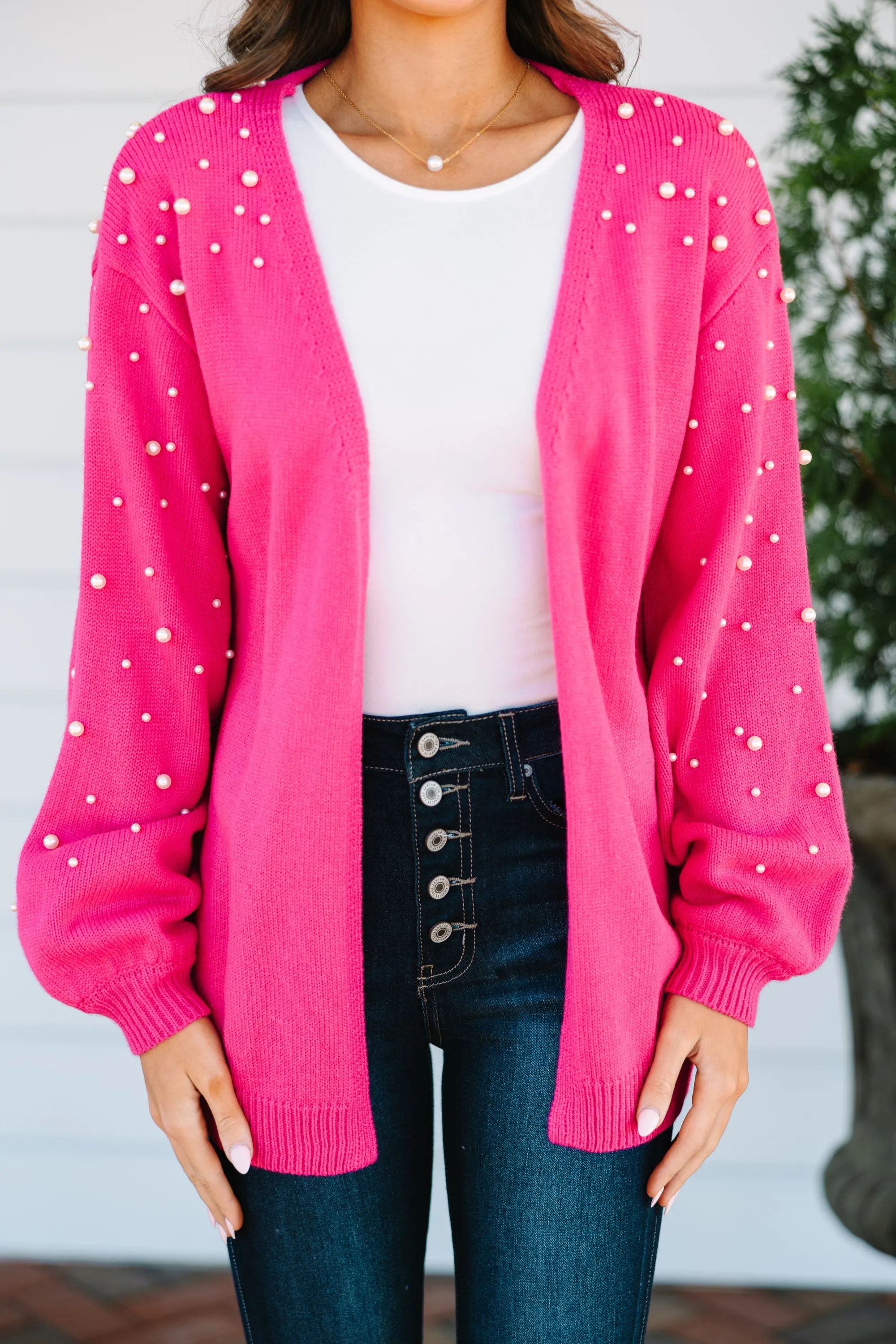 Get Going Fuchsia Pink Embellished Cardigan