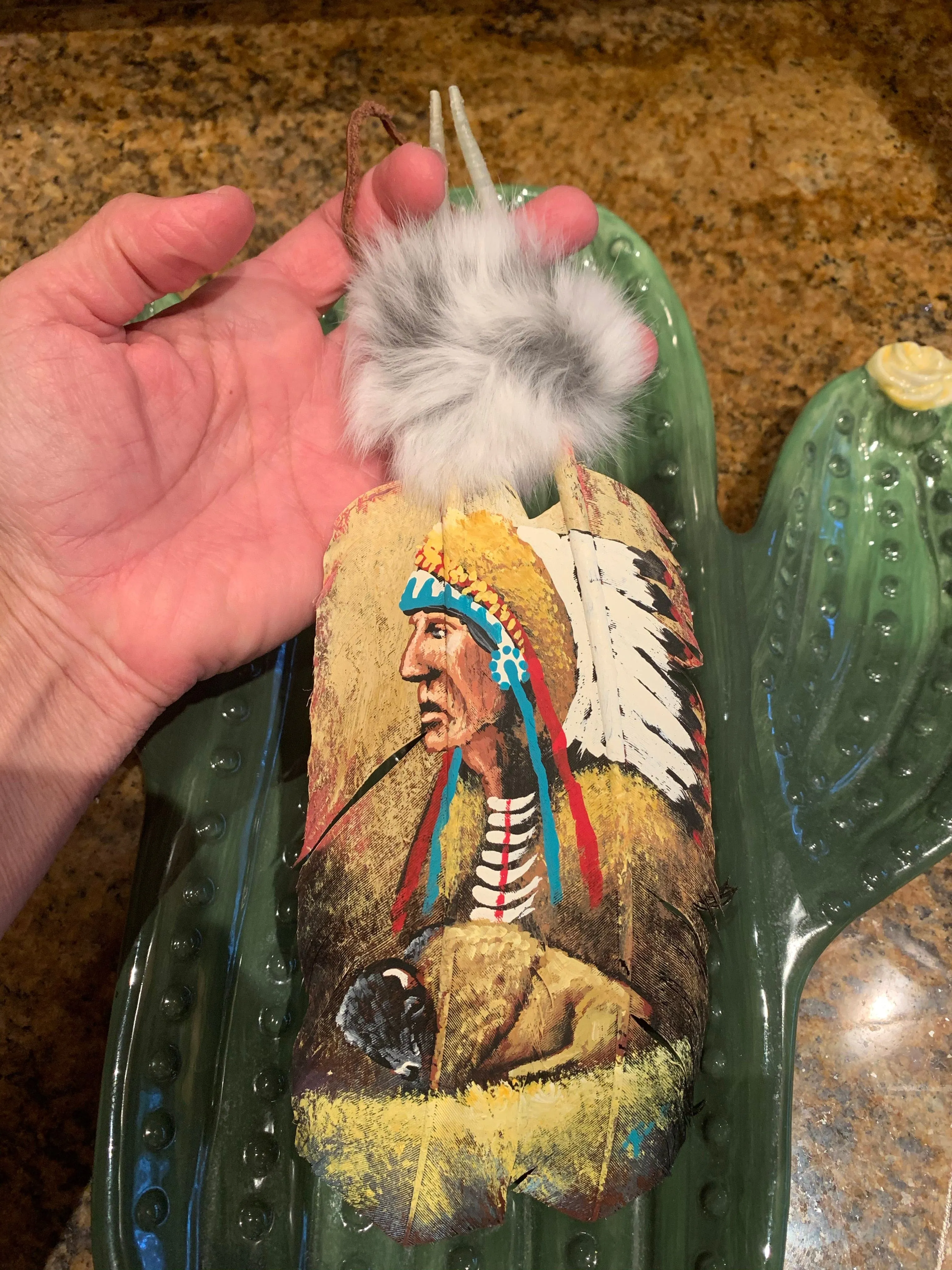 Hand painted Indian chief yellow feather