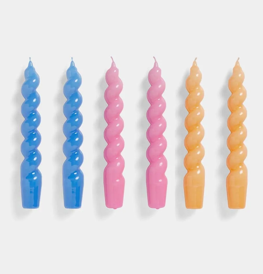 HAY Candle – Set of 6 – Twist – Sky Blue, Dark Pink, Dark Peach