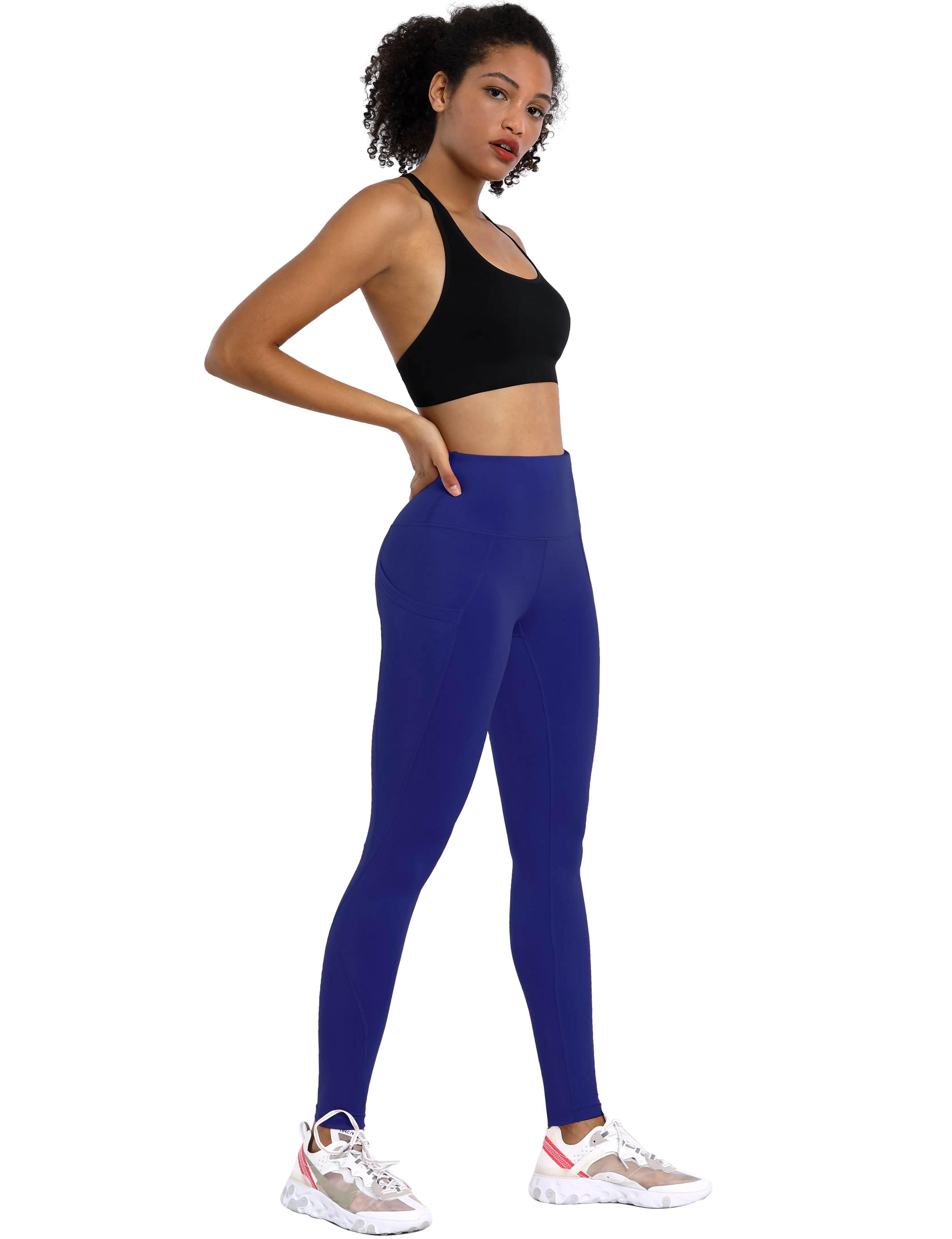 High Waist Side Pockets Yoga Pants navy