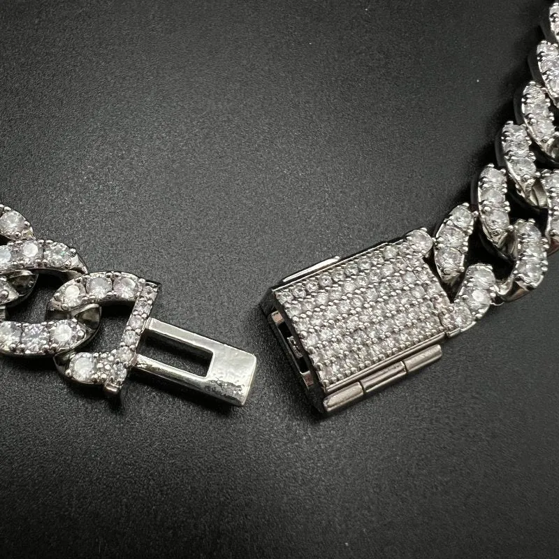 Hip hop 14mm new full diamond box buckle Cuban chain   Bracelet Set