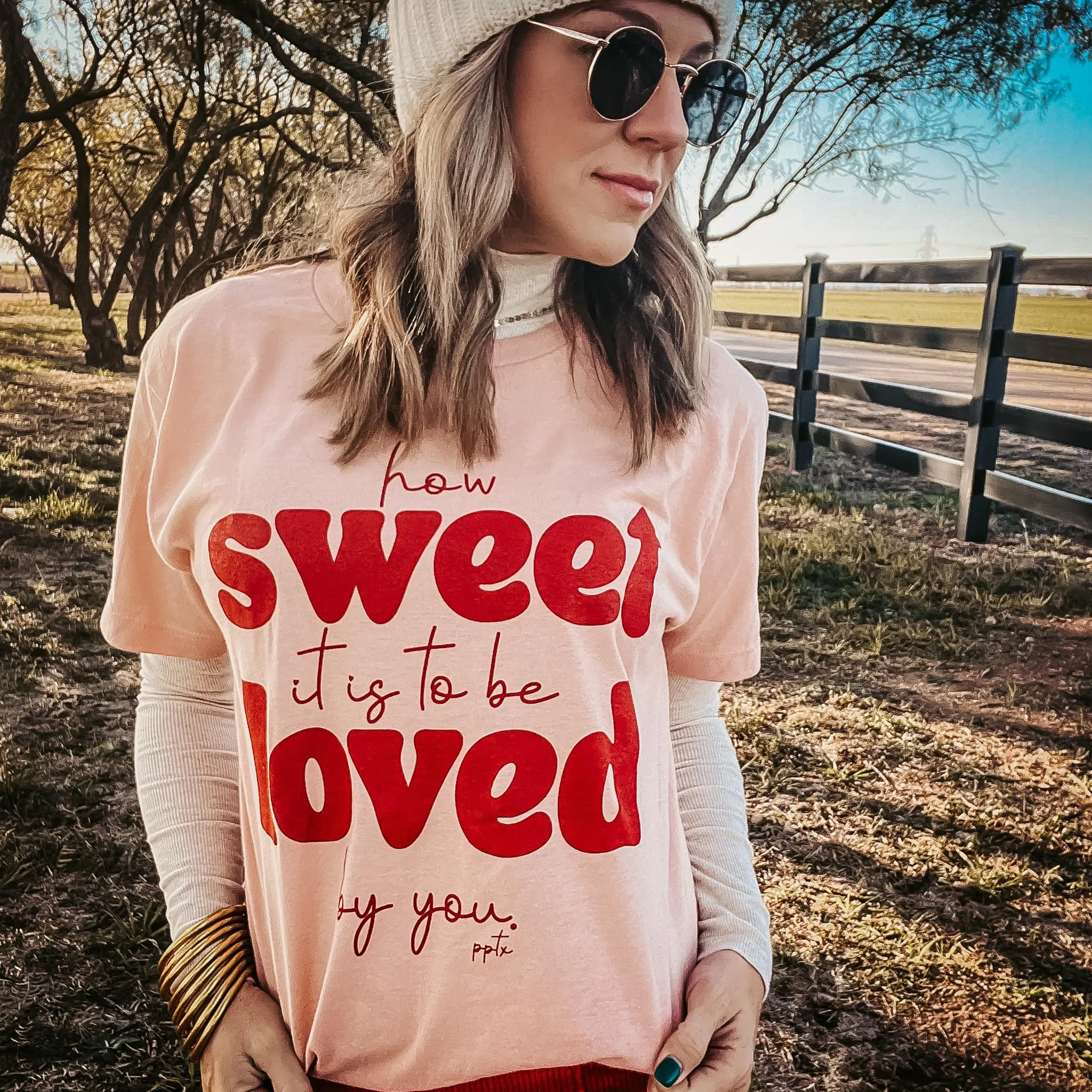 {HOW SWEET IS IS TO BE LOVED BY YOU} Peach Crew Neck Tee