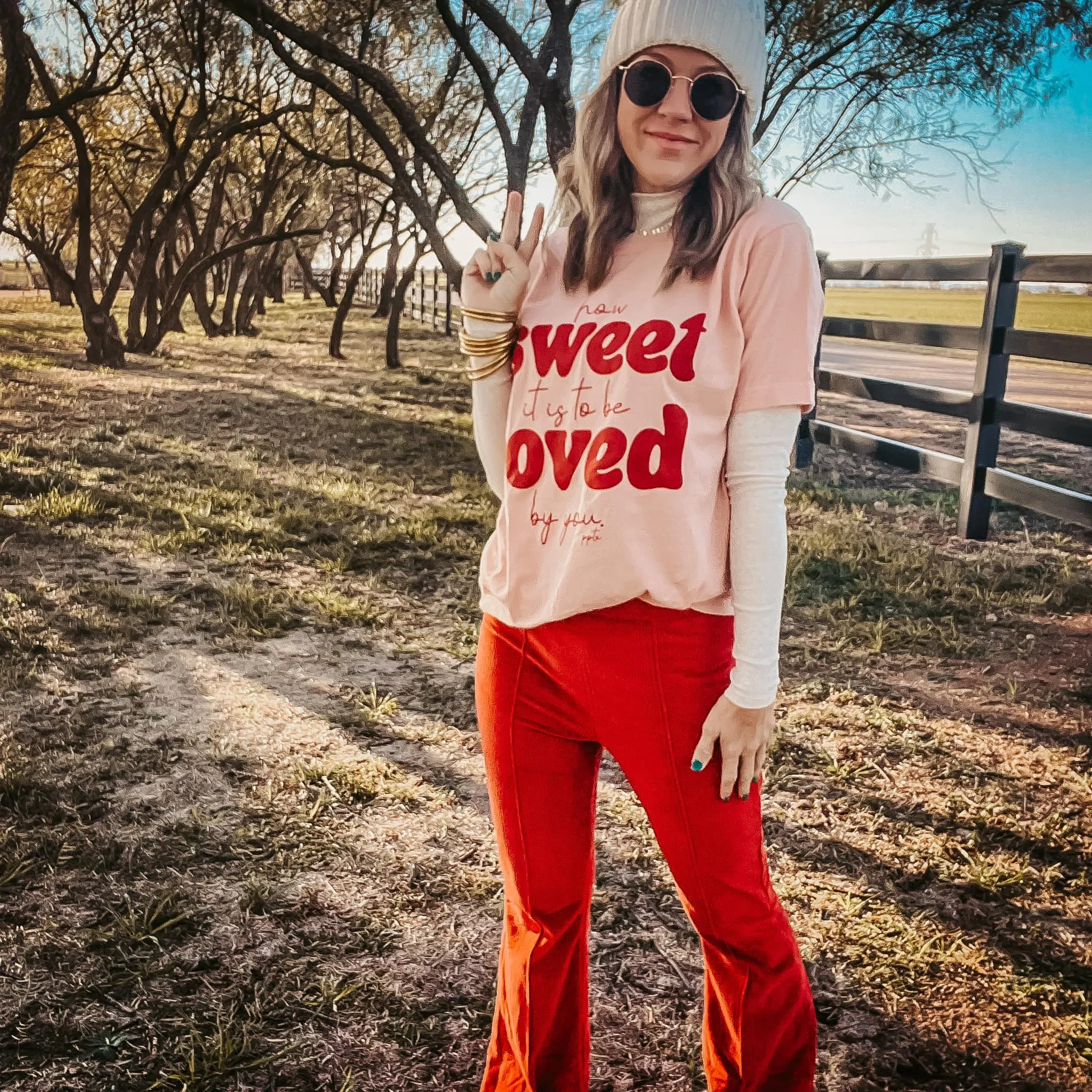 {HOW SWEET IS IS TO BE LOVED BY YOU} Peach Crew Neck Tee