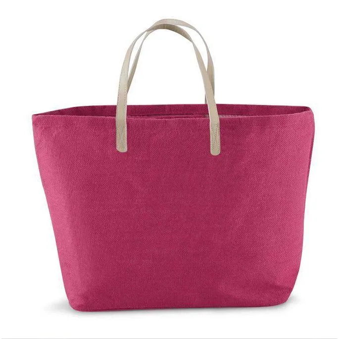 Jute Tote with Leather Handles - Fushia