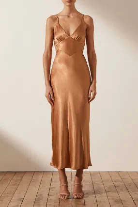 LA LUNE BACKLESS MIDI DRESS - COPPER