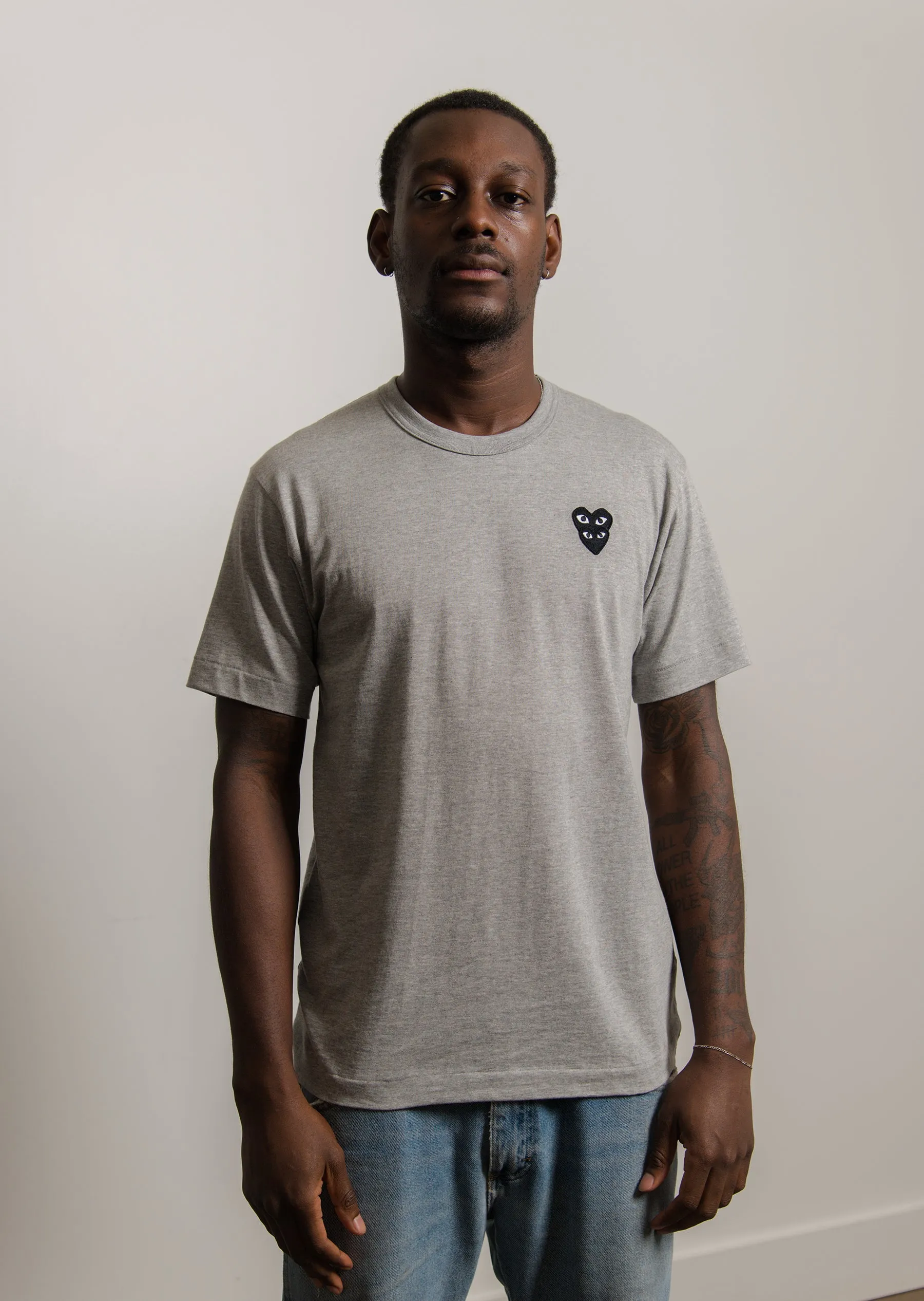 Layered Double Emblem Short Sleeve Tee Grey/Black T296