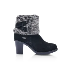 Liberty22 Wide Fit Women's Faux Fur Trim & Buckle Detail Suede Inside Zip Fastening Heeled Ankle Boot