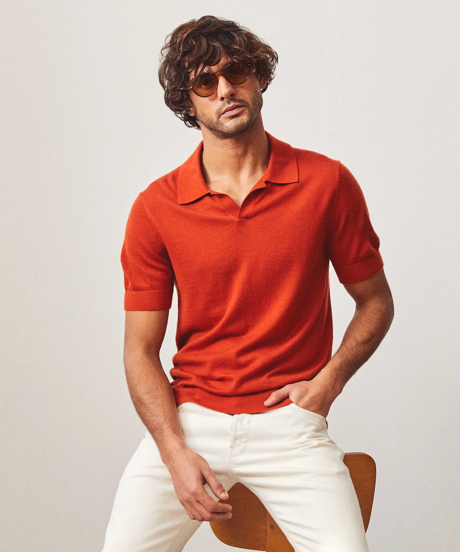 Lightweight Cashmere Montauk Polo in Mandarin