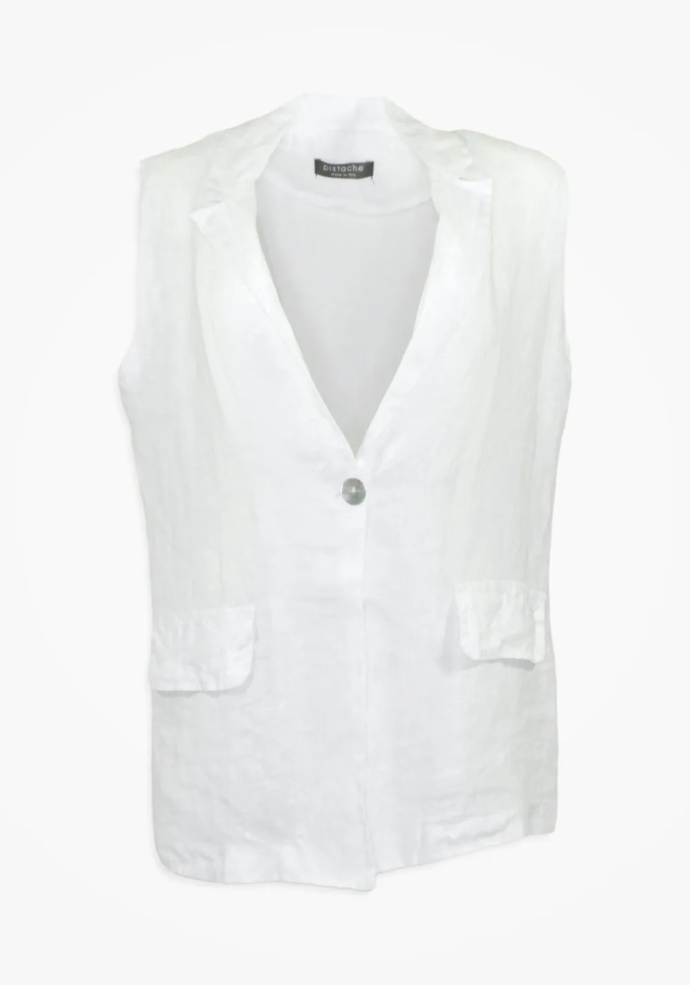 LINEN BOYFRIEND VEST (WHITE) - PISTACHE